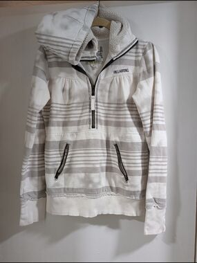Billabong Cream & Light Gray Striped Sherpa Hoodie